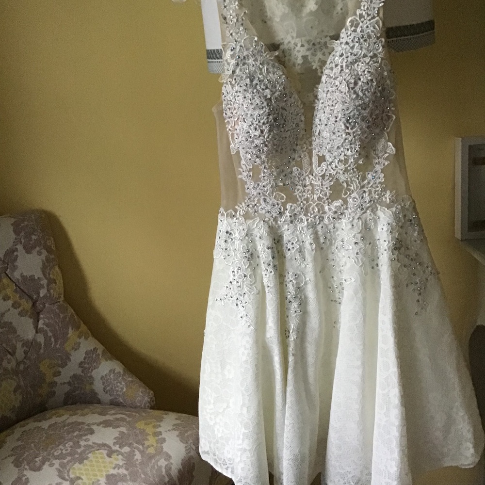 JVN by Jovani Ivory A-Line Sleeveless Dress Lace & Sequins Size 10